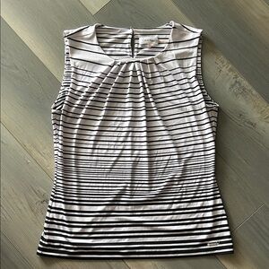 Calvin Klein Black and White Striped Sleeveless Blouse